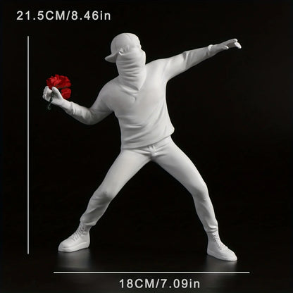 1 pc Resin Banksy Sculptures Flower Thrower Statue Bomber Home Decoration Desk Accessories Collectible Figurine Decorative Inter