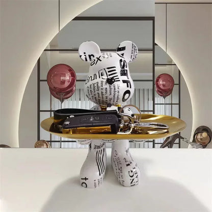 21cm Graffiti Bear Ornament Figurine Home Decoration Animal Statue Keys Storage Shelf Modern Room Sculpture Table Decor Gift