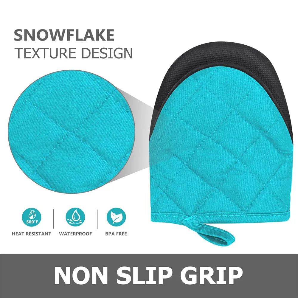 1 Pair Kitchen Oven Gloves High Heat Resistant Short Oven Mitts with Non-Slip Grip Surfaces and Hanging for BBQ Baking Cooking