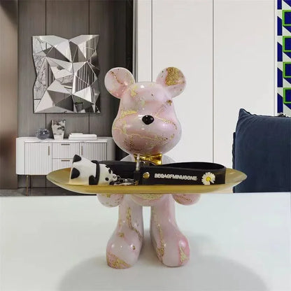 21cm Graffiti Bear Ornament Figurine Home Decoration Animal Statue Keys Storage Shelf Modern Room Sculpture Table Decor Gift