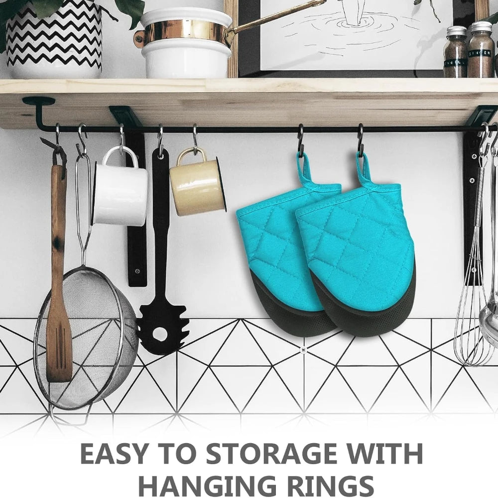 1 Pair Kitchen Oven Gloves High Heat Resistant Short Oven Mitts with Non-Slip Grip Surfaces and Hanging for BBQ Baking Cooking