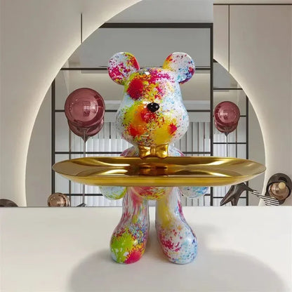 21cm Graffiti Bear Ornament Figurine Home Decoration Animal Statue Keys Storage Shelf Modern Room Sculpture Table Decor Gift